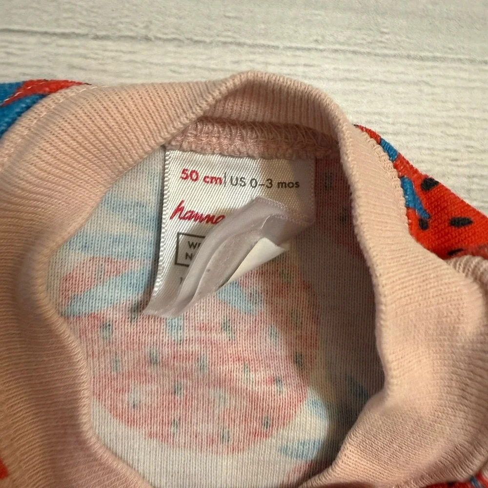 Hanna Andersson baby pink‎ strawberry one piece footless pajamas 50 0-3 months